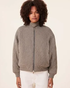 Kujten Coats>Quilted Cashmere Bomber Jacket, 2-Threads Kaki Chine