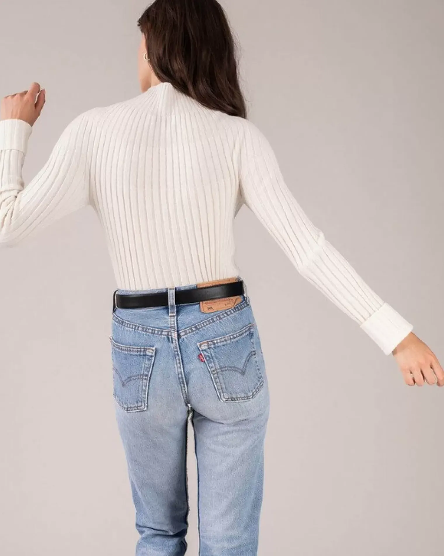 Kujten Sweaters & Sweatshirts>Ribbed Funnel Neck Cashmere Sweater Blanc