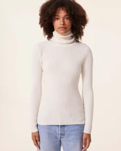 Kujten Sweaters & Sweatshirts>Ribbed Turtleneck Cashmere Sweater, 2-Threads Blanc