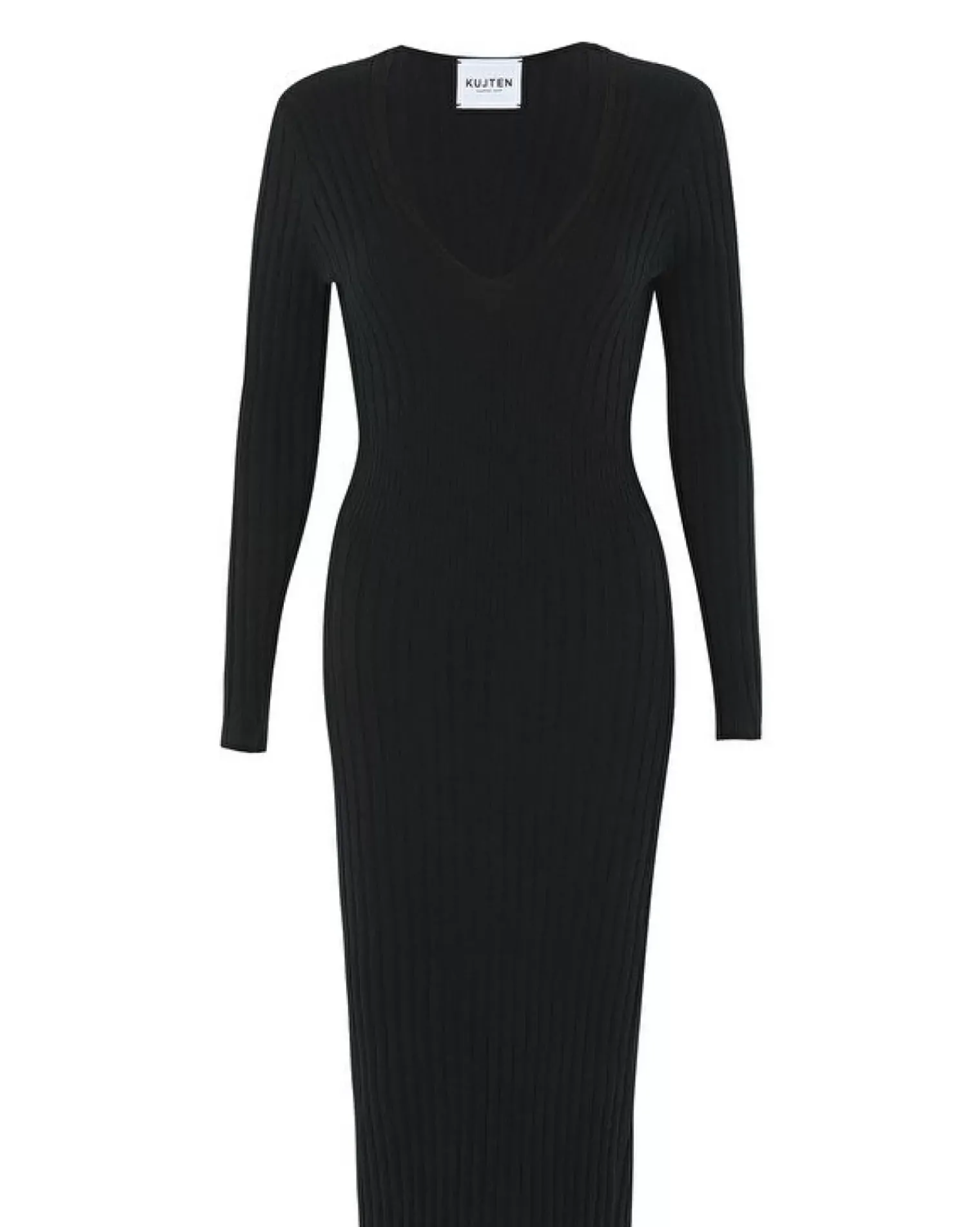 Kujten Dresses & Skirts>Ribbed V-Neck Cashmere Dress, 2-Threads Noir