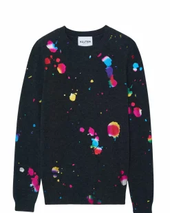 Kujten Sweaters & Sweatshirts>Round Neck Cashmere Foil Printed Sweater Gris Anthracite