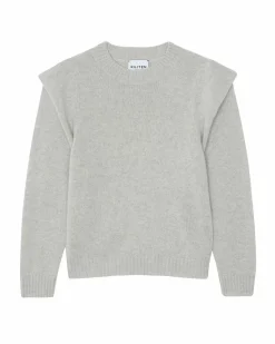 Kujten Sweaters & Sweatshirts>Round Neck Cashmere Shoulder Pad Sweater Gris Bouleau