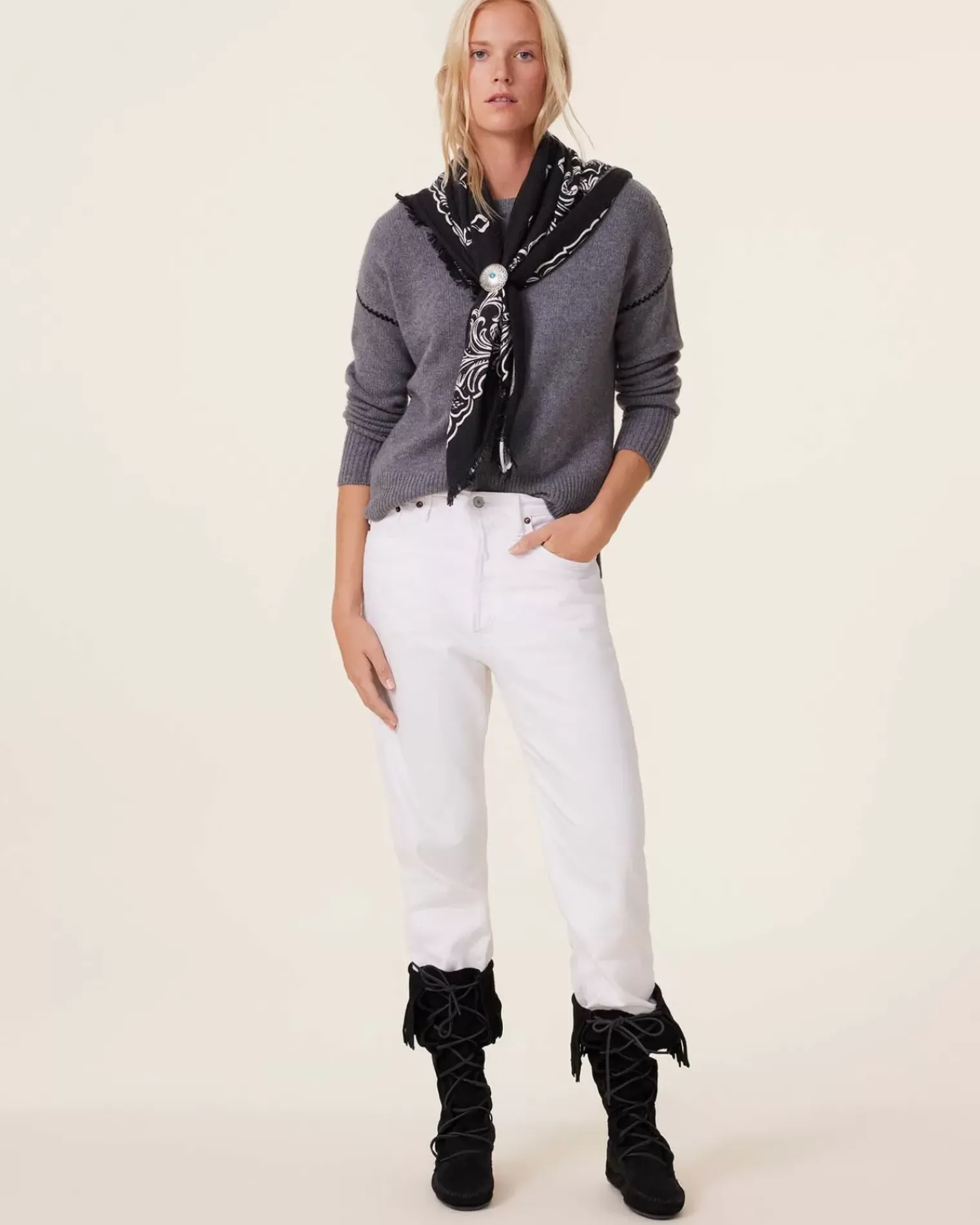 Kujten Sweaters & Sweatshirts>Round Neck Cashmere Sweater, 6-Threads Gris Flanelle