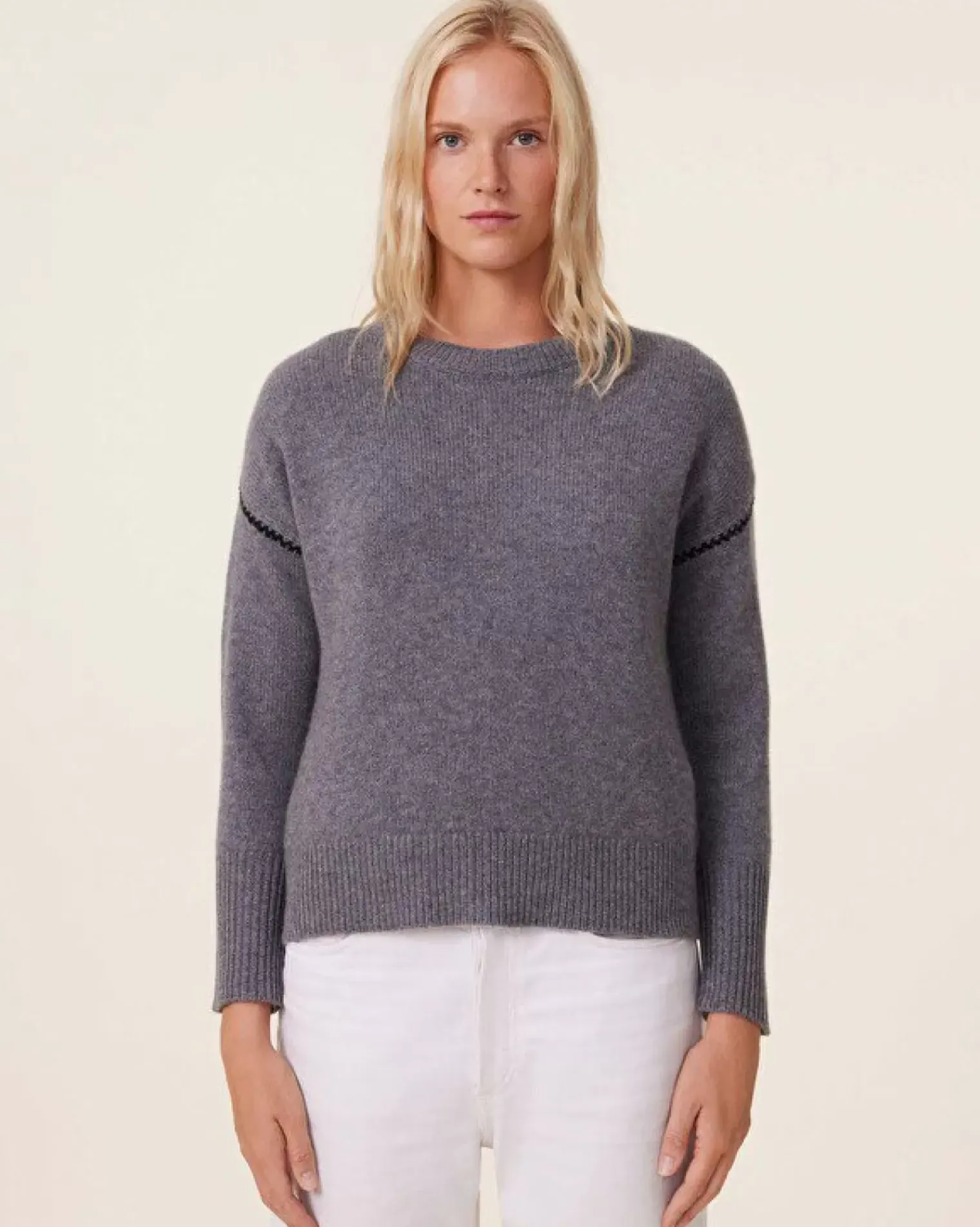 Kujten Sweaters & Sweatshirts>Round Neck Cashmere Sweater, 6-Threads Gris Flanelle