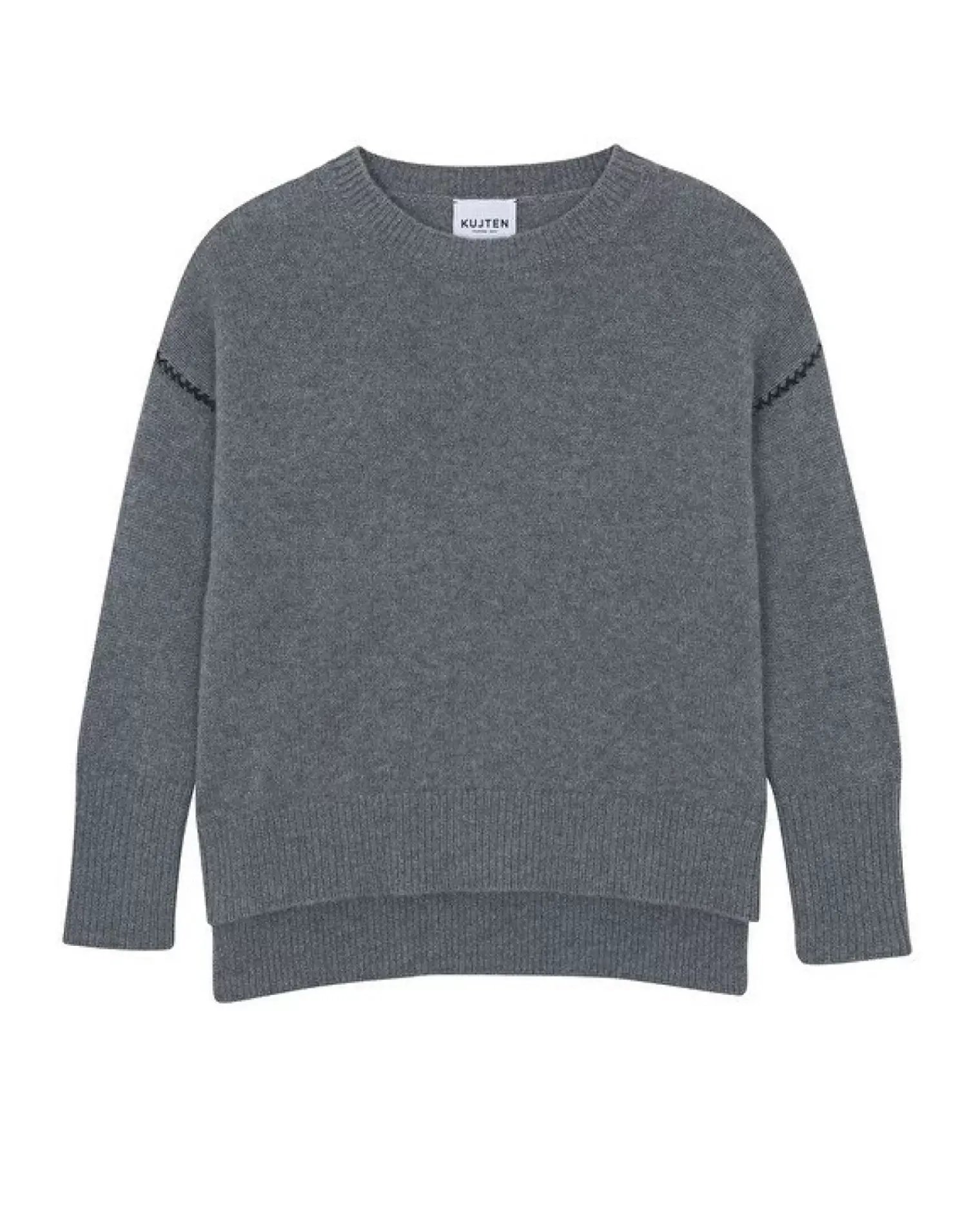 Kujten Sweaters & Sweatshirts>Round Neck Cashmere Sweater, 6-Threads Gris Flanelle