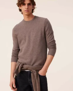 Kujten Sweaters & Sweatshirts>Round Neck Cashmere Sweater , 2-Threads Taupe Mouline