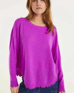 Kujten Sweaters & Sweatshirts>Round Neck Cashmere Sweater Violet Fluo