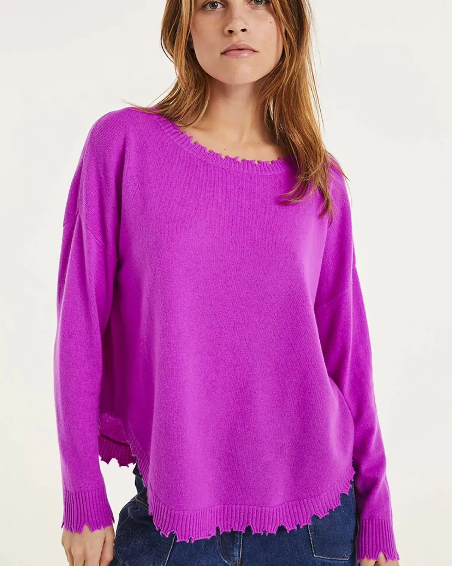 Kujten Sweaters & Sweatshirts>Round Neck Cashmere Sweater Violet Fluo