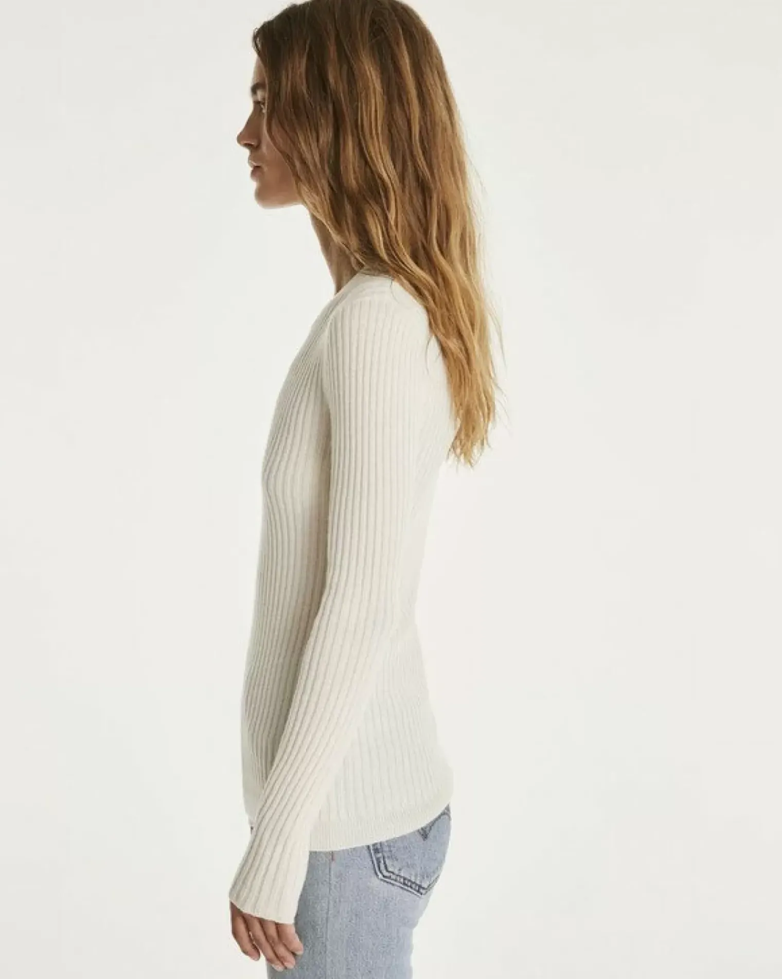 Kujten Sweaters & Sweatshirts>Round Neck Cashmere Sweater, 2-Threads Blanc
