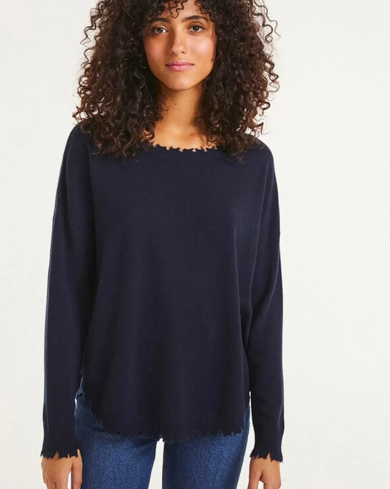 Kujten Sweaters & Sweatshirts>Round Neck Cashmere Sweater, 2-Threads Bleu Marine Fonce