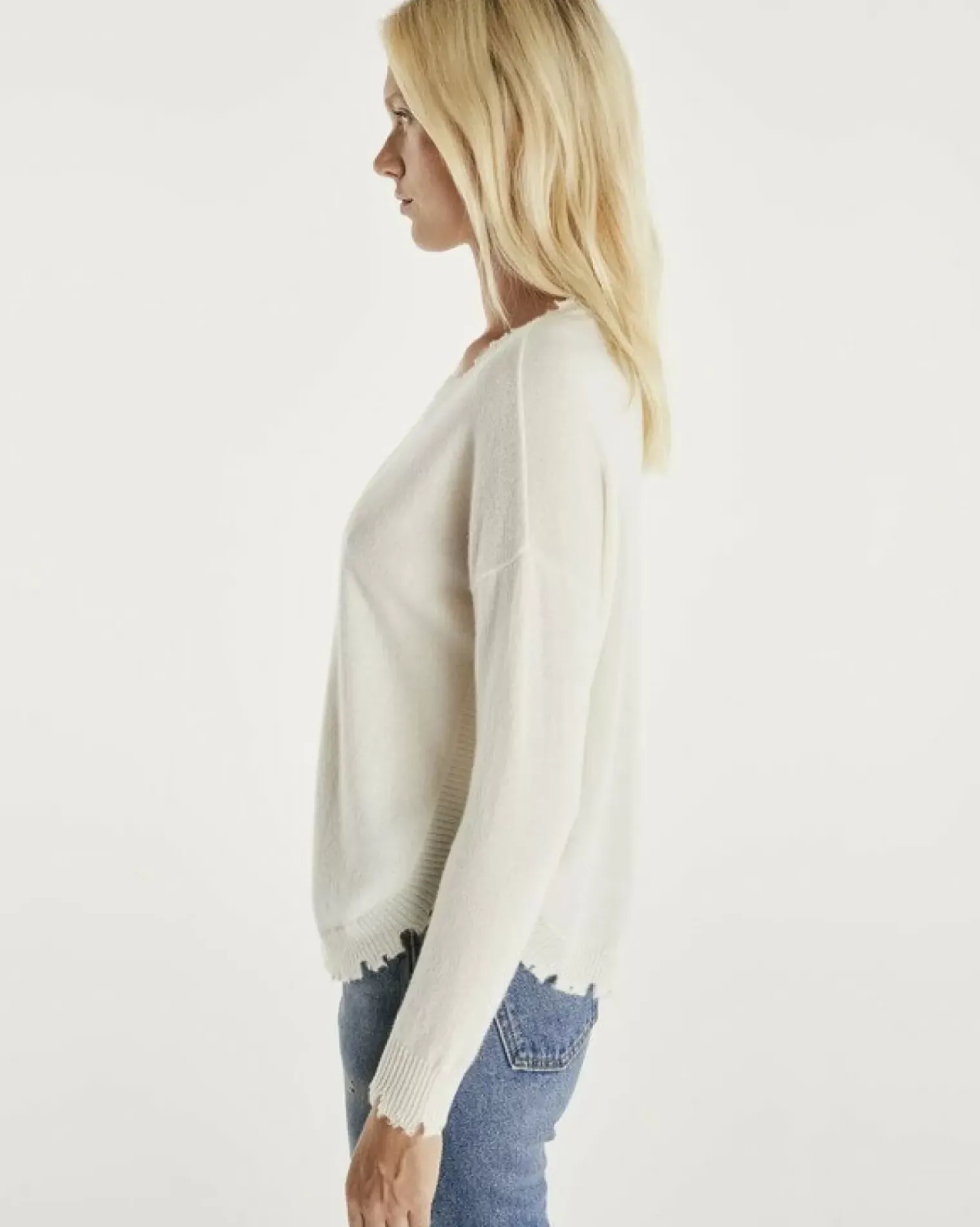 Kujten Sweaters & Sweatshirts>Round Neck Cashmere Sweater, 2-Threads Blanc