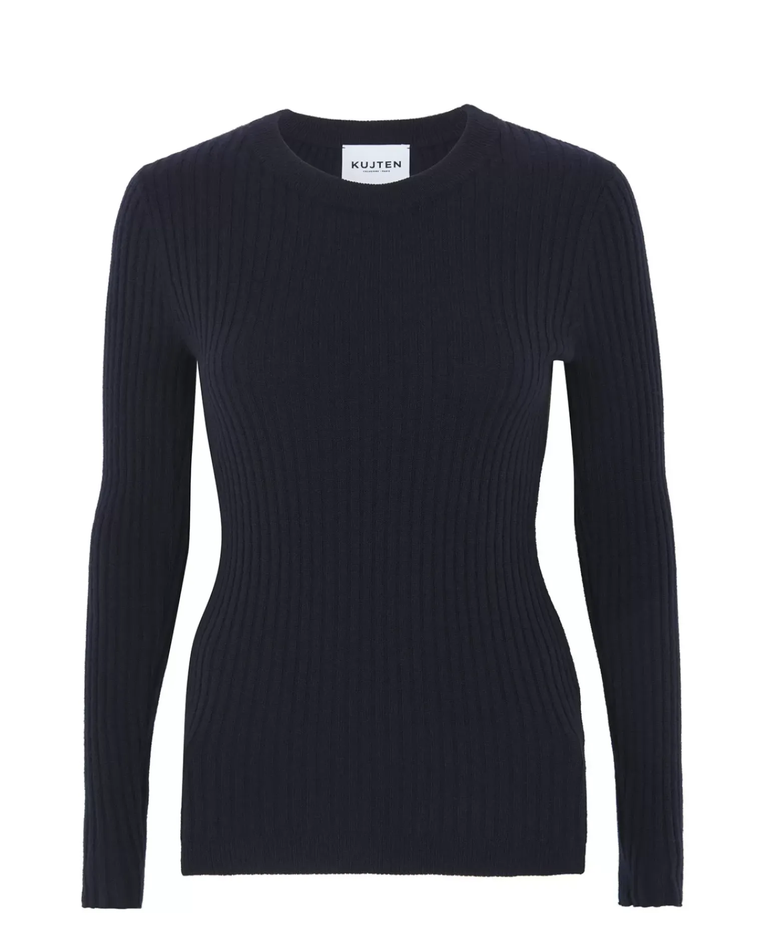 Kujten Sweaters & Sweatshirts>Round Neck Cashmere Sweater, 2-Threads Bleu Marine Fonce