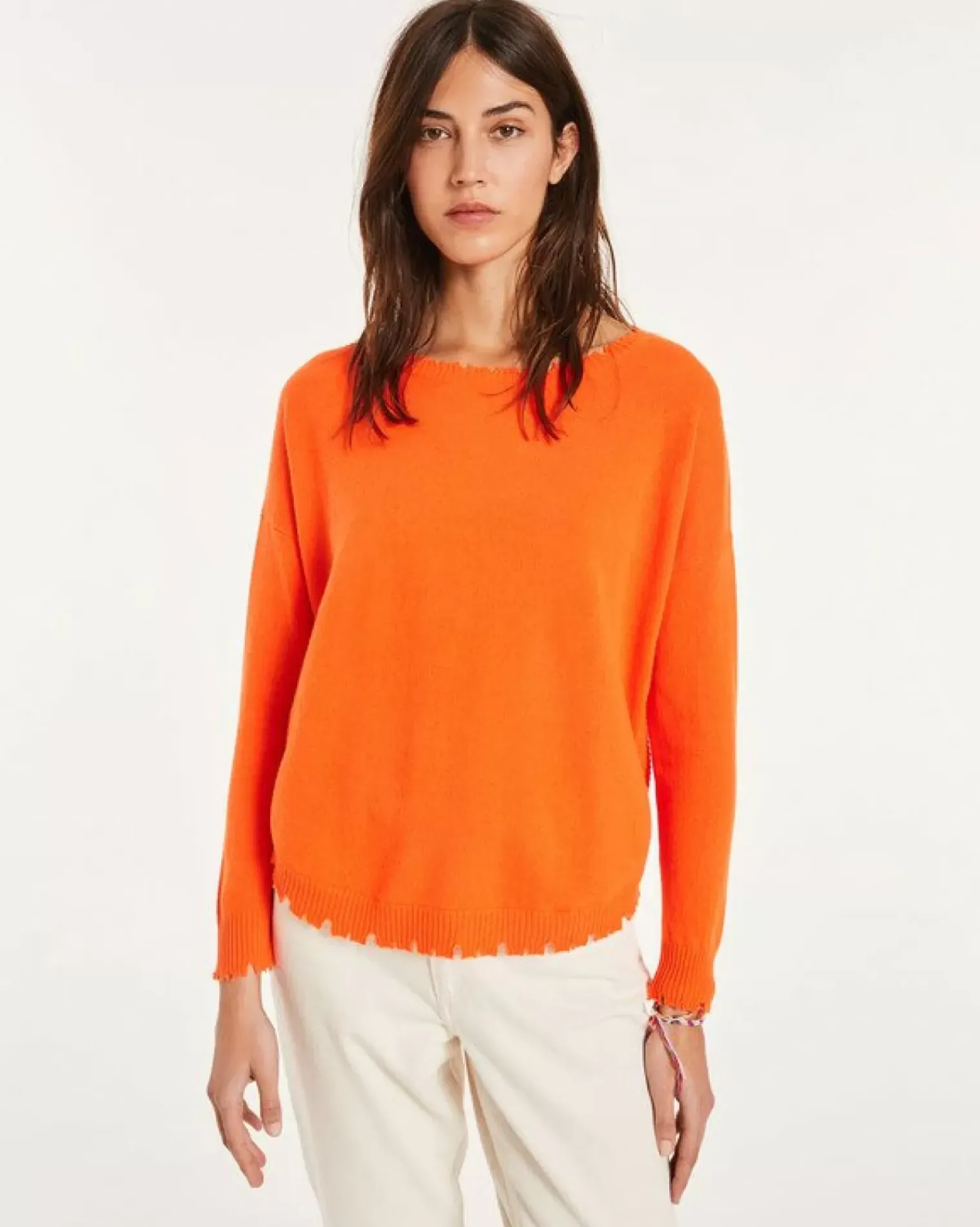 Kujten Sweaters & Sweatshirts>Round Neck Cashmere Sweater Orange Fluo