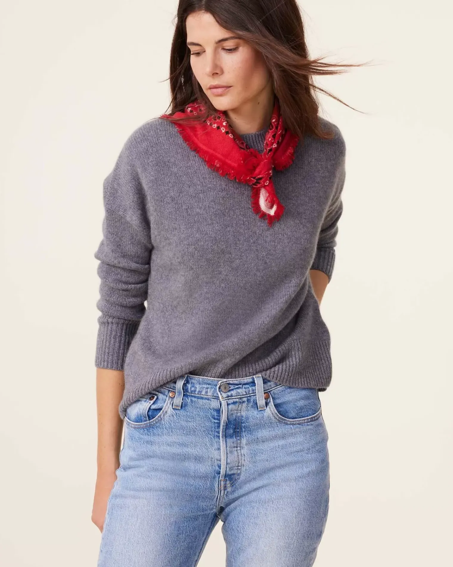 Kujten Sweaters & Sweatshirts>Round Neck Cashmere Sweater, 4-Threads Gris Flanelle
