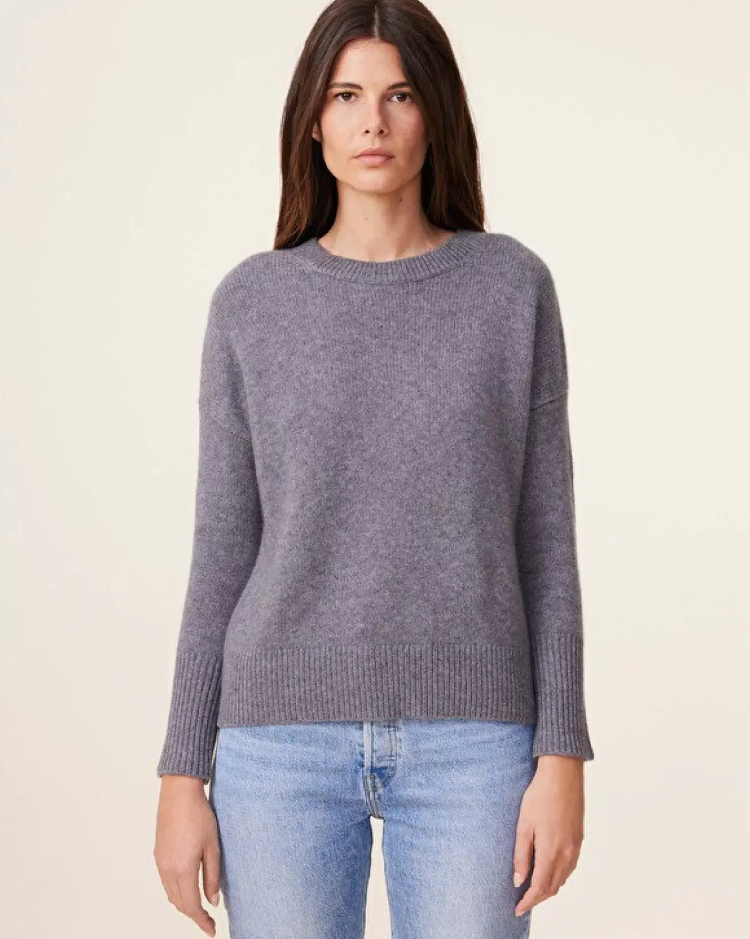 Kujten Sweaters & Sweatshirts>Round Neck Cashmere Sweater, 4-Threads Gris Flanelle