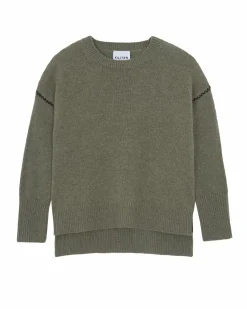 Kujten Sweaters & Sweatshirts>Round Neck Cashmere Sweater, 6-Threads Kaki Chine