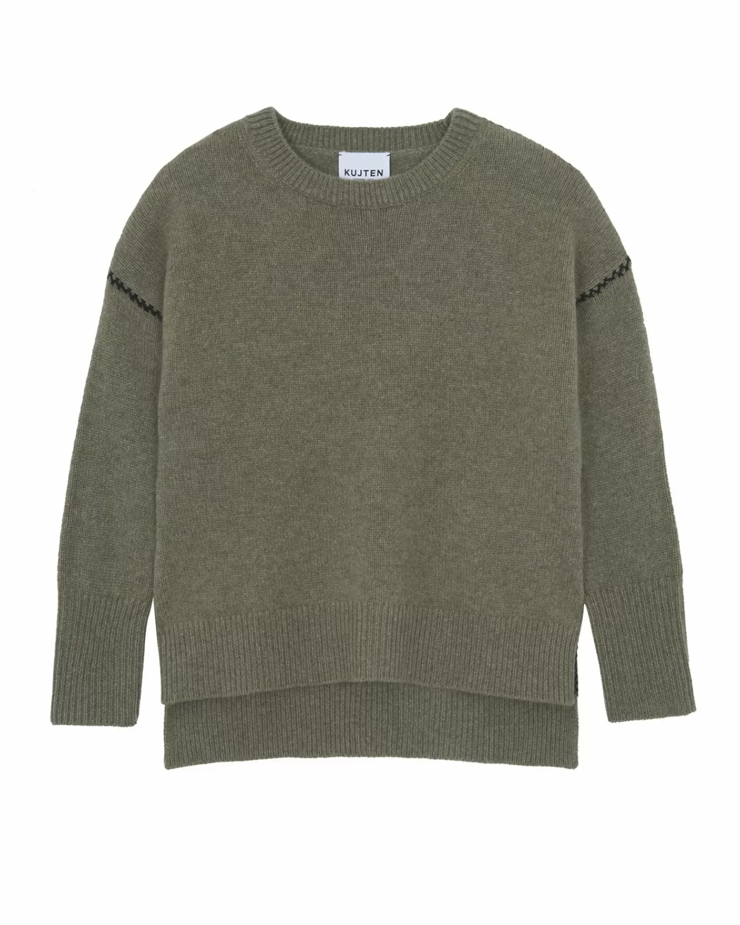Kujten Sweaters & Sweatshirts>Round Neck Cashmere Sweater, 6-Threads Kaki Chine