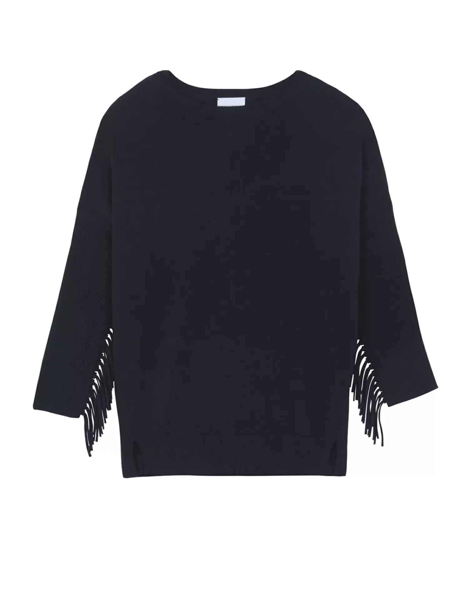 Kujten Sweaters & Sweatshirts>Round Neck Fringed Cashmere Sweater Bleu Marine Fonce