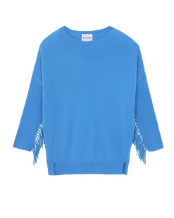 Kujten Sweaters & Sweatshirts>Round Neck Fringed Cashmere Sweater Bleu