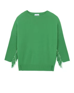 Kujten Sweaters & Sweatshirts>Round Neck Fringed Cashmere Sweater Vert Gazon