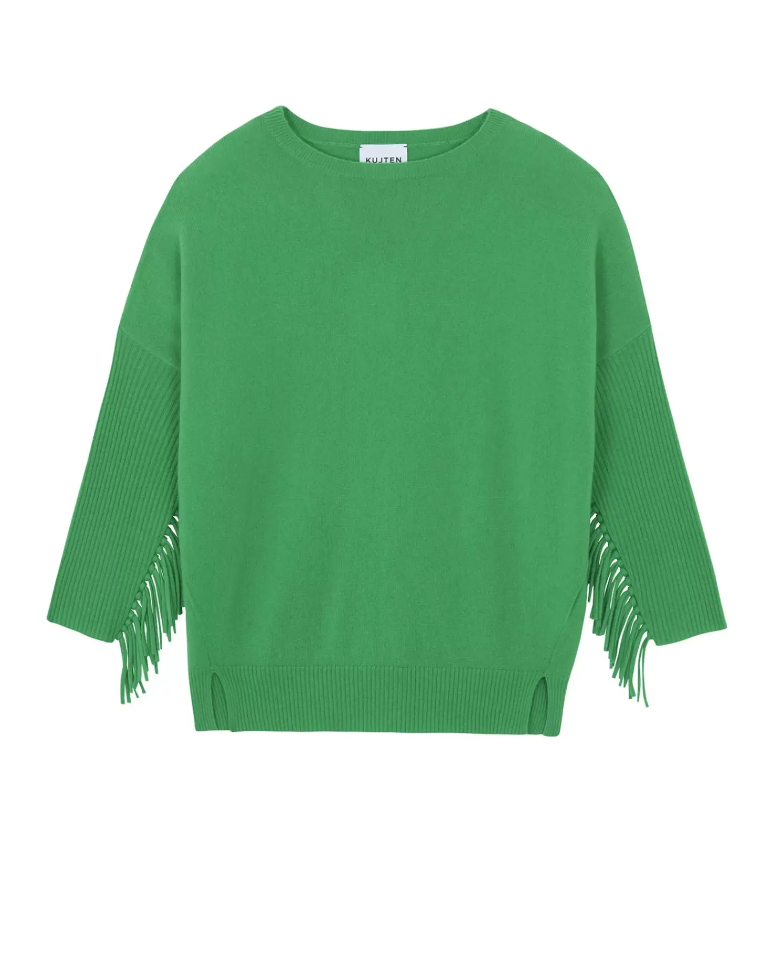 Kujten Sweaters & Sweatshirts>Round Neck Fringed Cashmere Sweater Vert Gazon