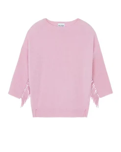 Kujten Sweaters & Sweatshirts>Round Neck Fringed Cashmere Sweater Candy Pink