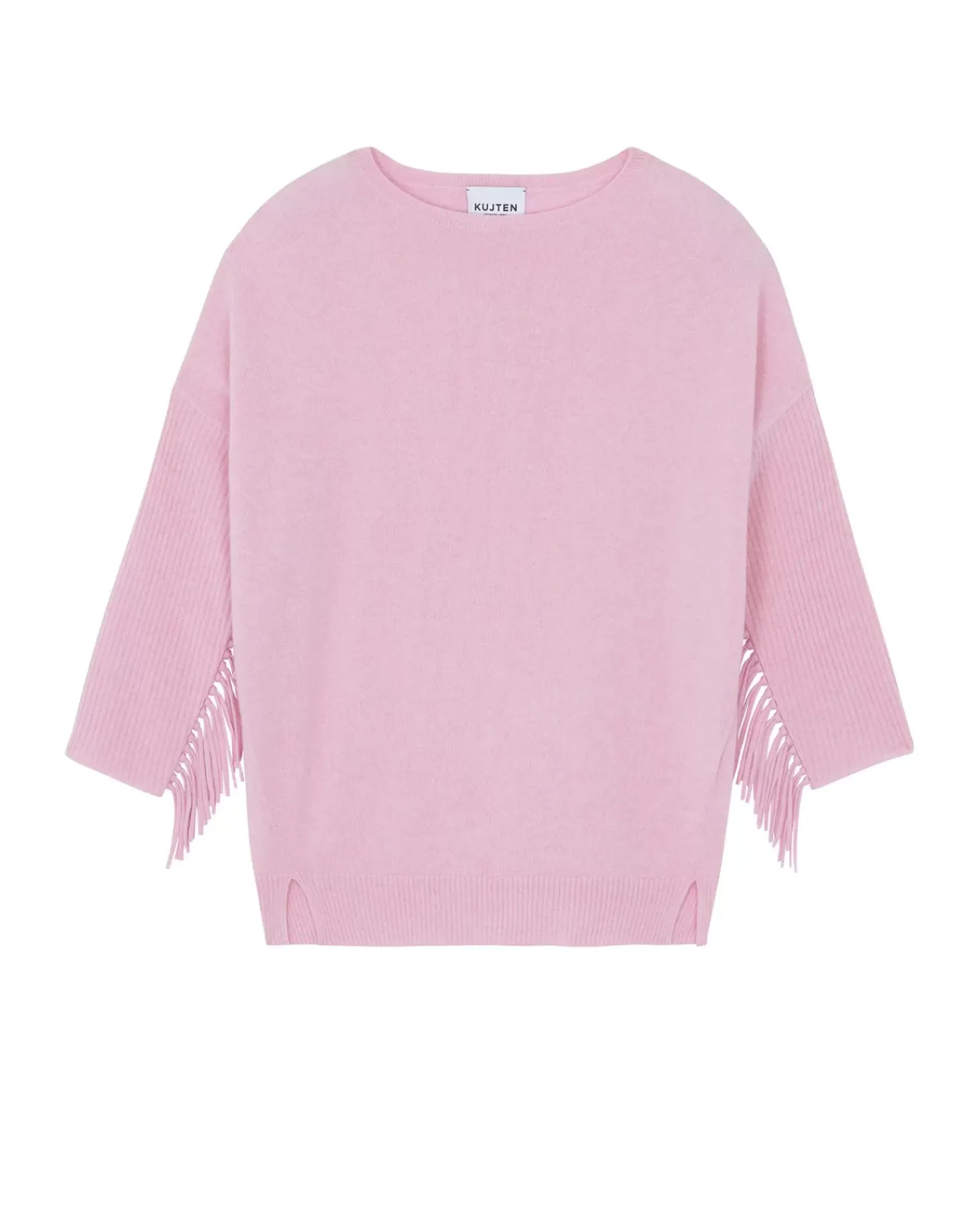 Kujten Sweaters & Sweatshirts>Round Neck Fringed Cashmere Sweater Candy Pink