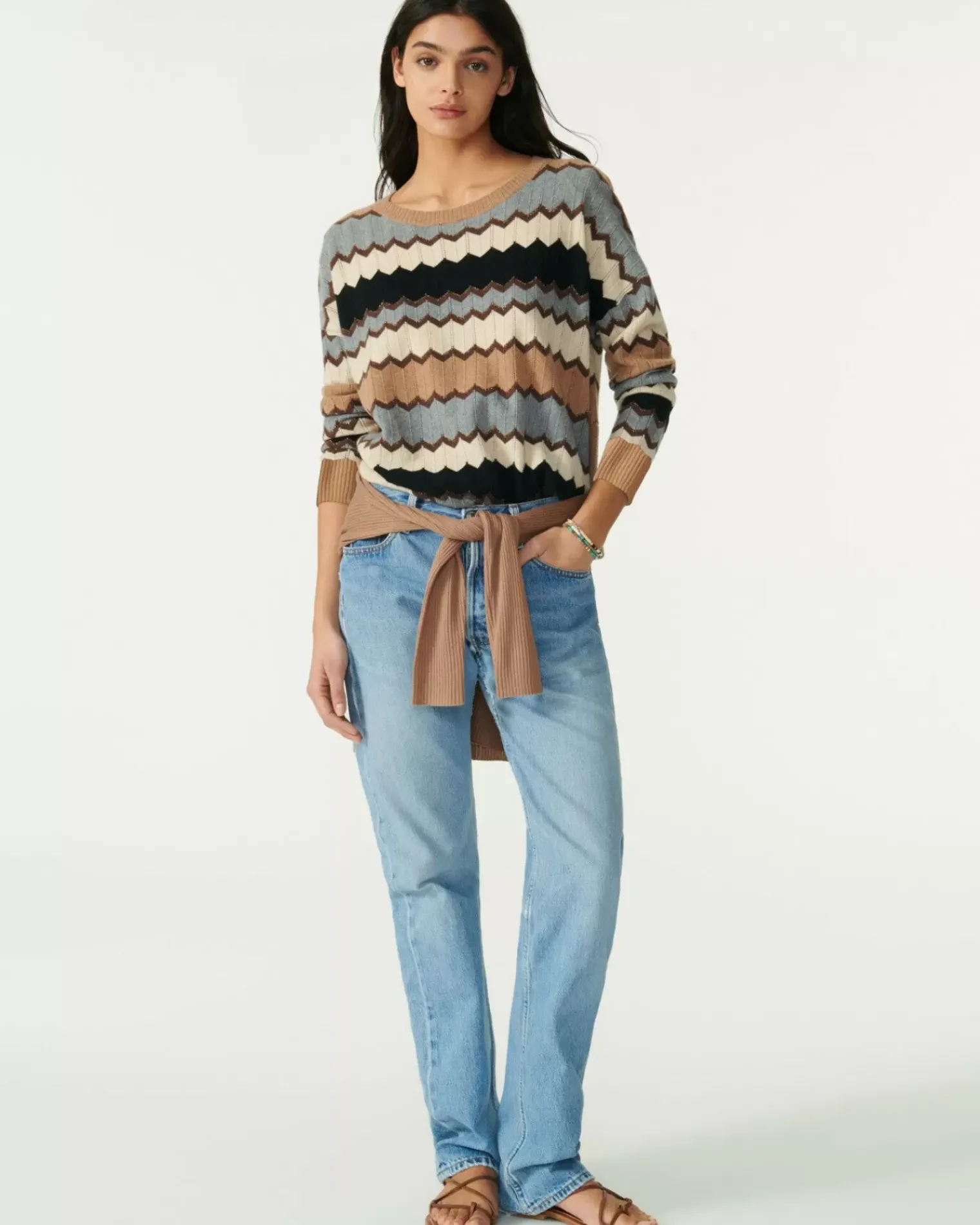 Kujten Sweaters & Sweatshirts>Round Neck Intarsia Cashmere Sweater Camelo