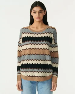 Kujten Sweaters & Sweatshirts>Round Neck Intarsia Cashmere Sweater Camelo