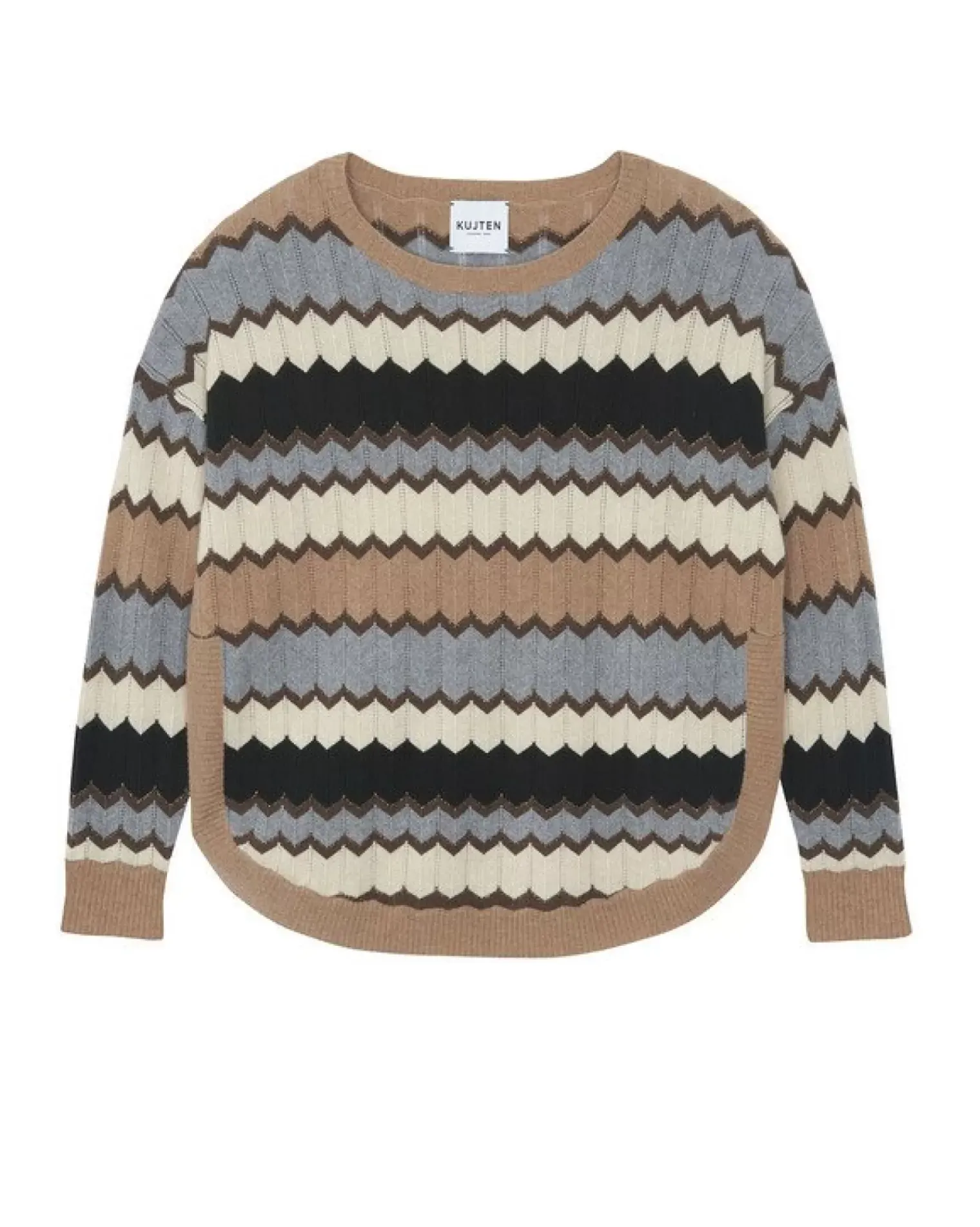 Kujten Sweaters & Sweatshirts>Round Neck Intarsia Cashmere Sweater Camelo