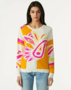 Kujten Sweaters & Sweatshirts>Round Neck Intarsia Cashmere Sweater Marigold