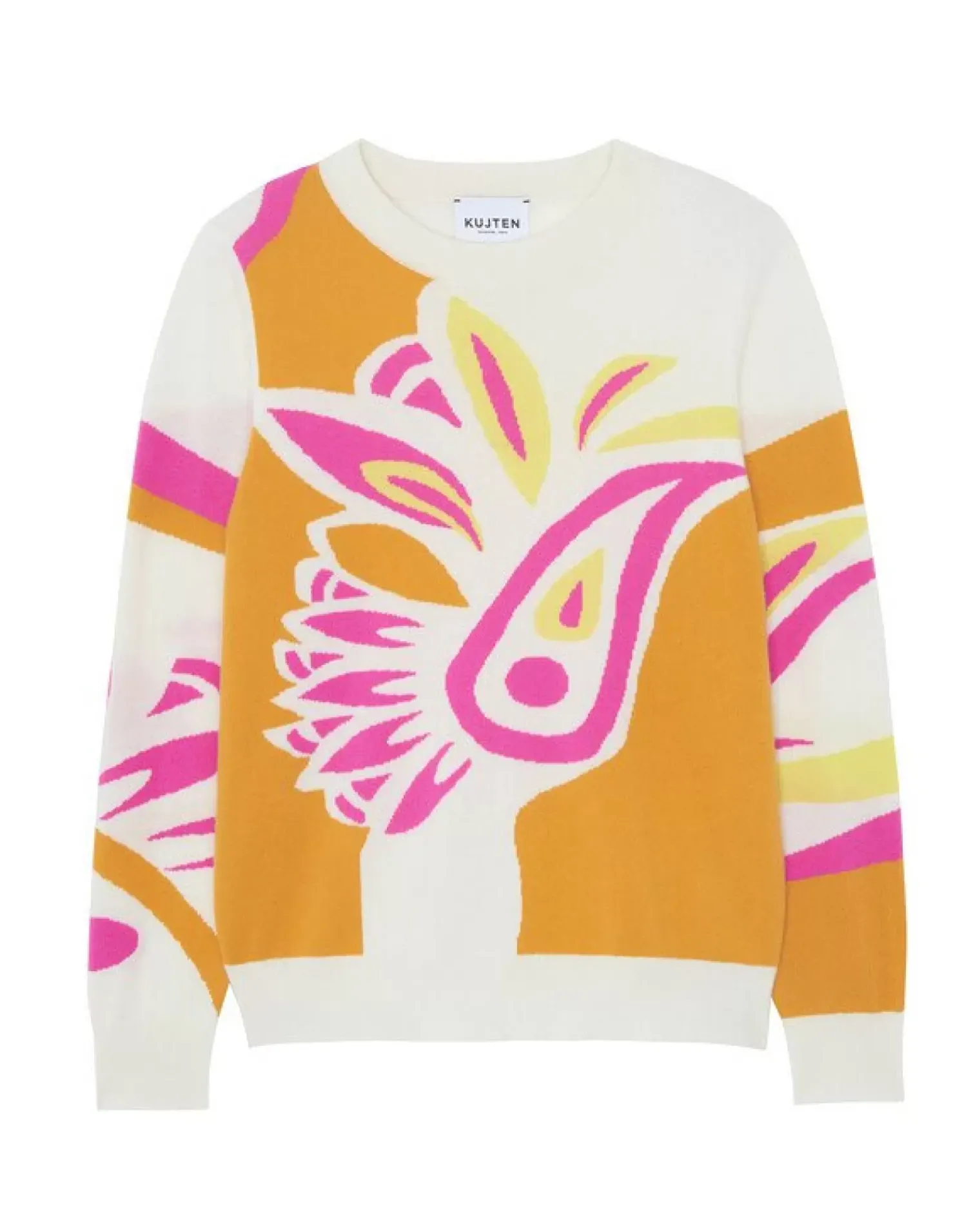 Kujten Sweaters & Sweatshirts>Round Neck Intarsia Cashmere Sweater Marigold