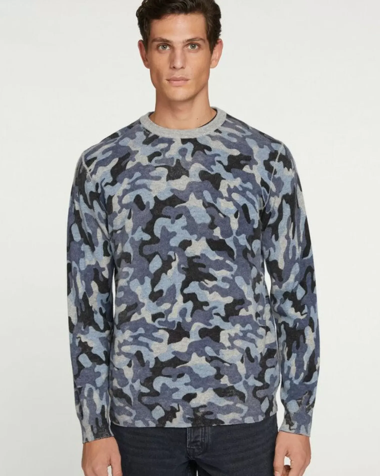 Kujten Sweaters & Sweatshirts>Round Neck Long Sleeve Sweater Bleu Camou
