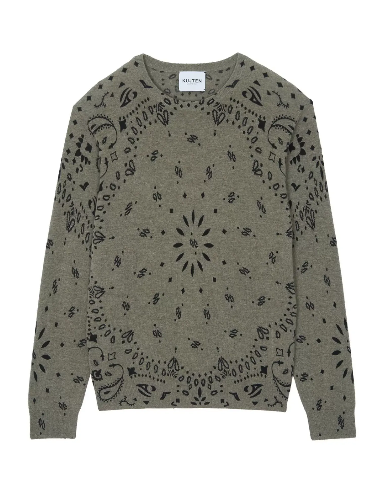 Kujten Sweaters & Sweatshirts>Round Neck Long Sleeves Cashmere Sweater Kaki Chine