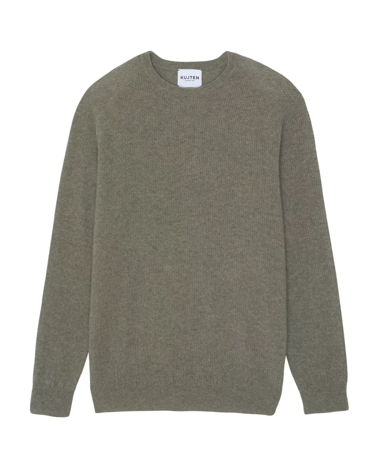 Kujten Sweaters & Sweatshirts>Round Neck Long-Sleeves Cashmere Sweater, 2-Threads Kaki Chine