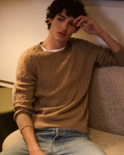 Kujten Sweaters & Sweatshirts>Round Neck Twisted Sweater Camelo
