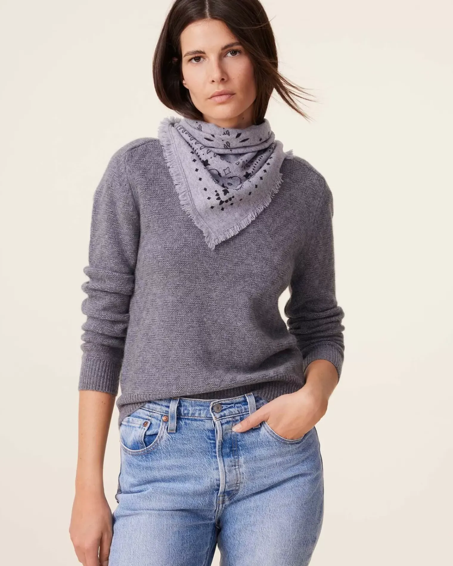 Kujten Sweaters & Sweatshirts>Round-Neck Cashmere Sweater, 4-Threads Gris Flanelle