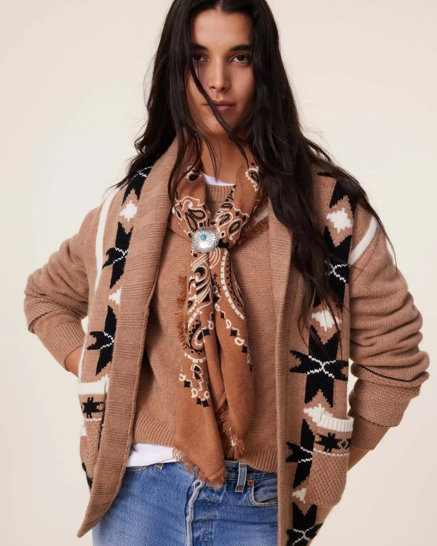 Kujten Jackets & Vests>Shawl Collar Cashmere Cardigan, 12-Threads Camelo