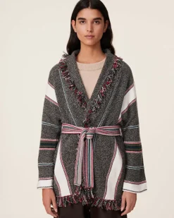 Kujten Jackets & Vests>Shawl Collar Fringed Cashmere Jacket, 6-Threads Kaki Chine