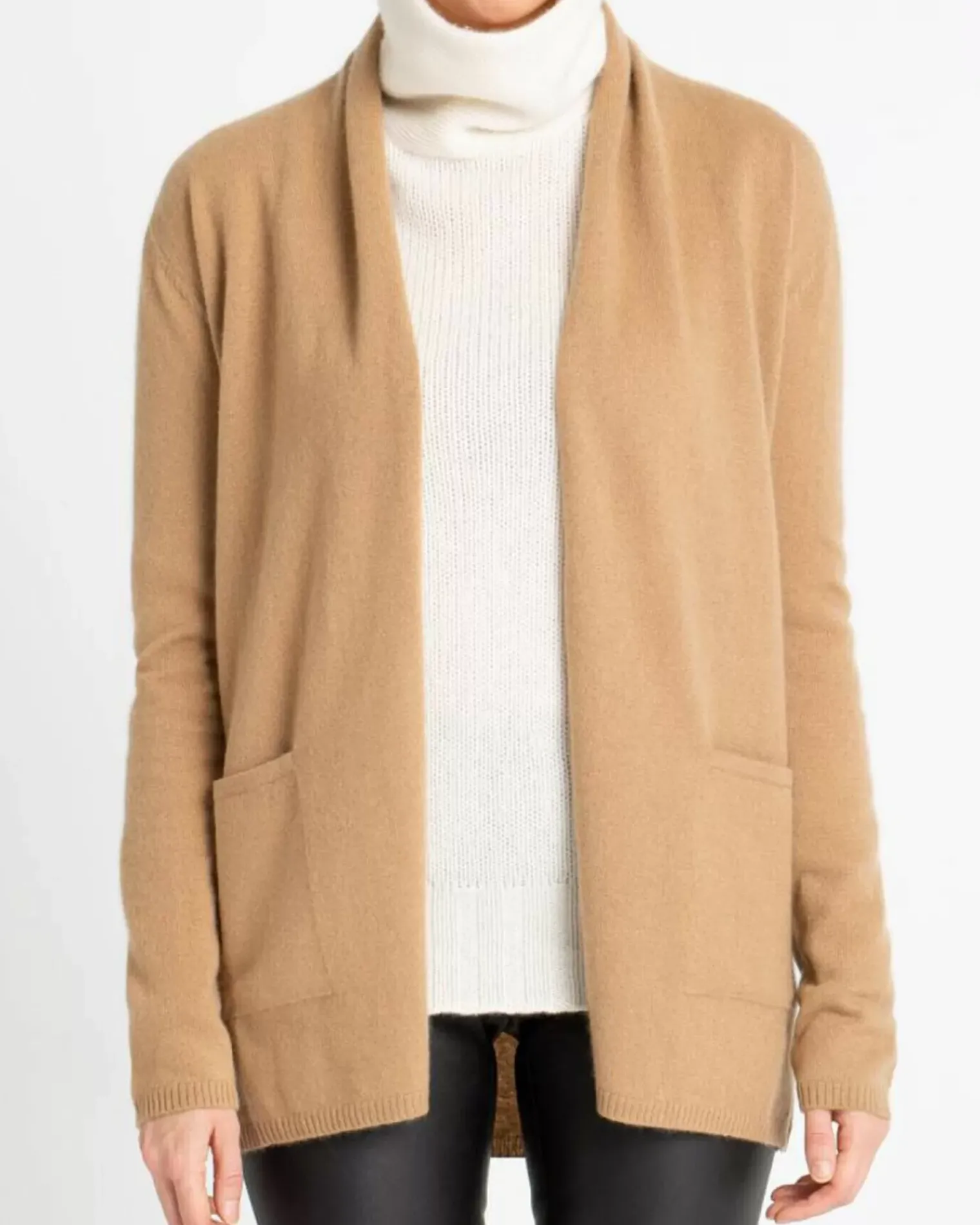 Kujten Jackets & Vests>Shawl Collar Long Cashmere Cardigan Marron Capuccino