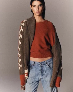 Kujten Jackets & Vests>Shawl Neck Fringed Cashmere Cardigan, 12-Threads Kaki Moss