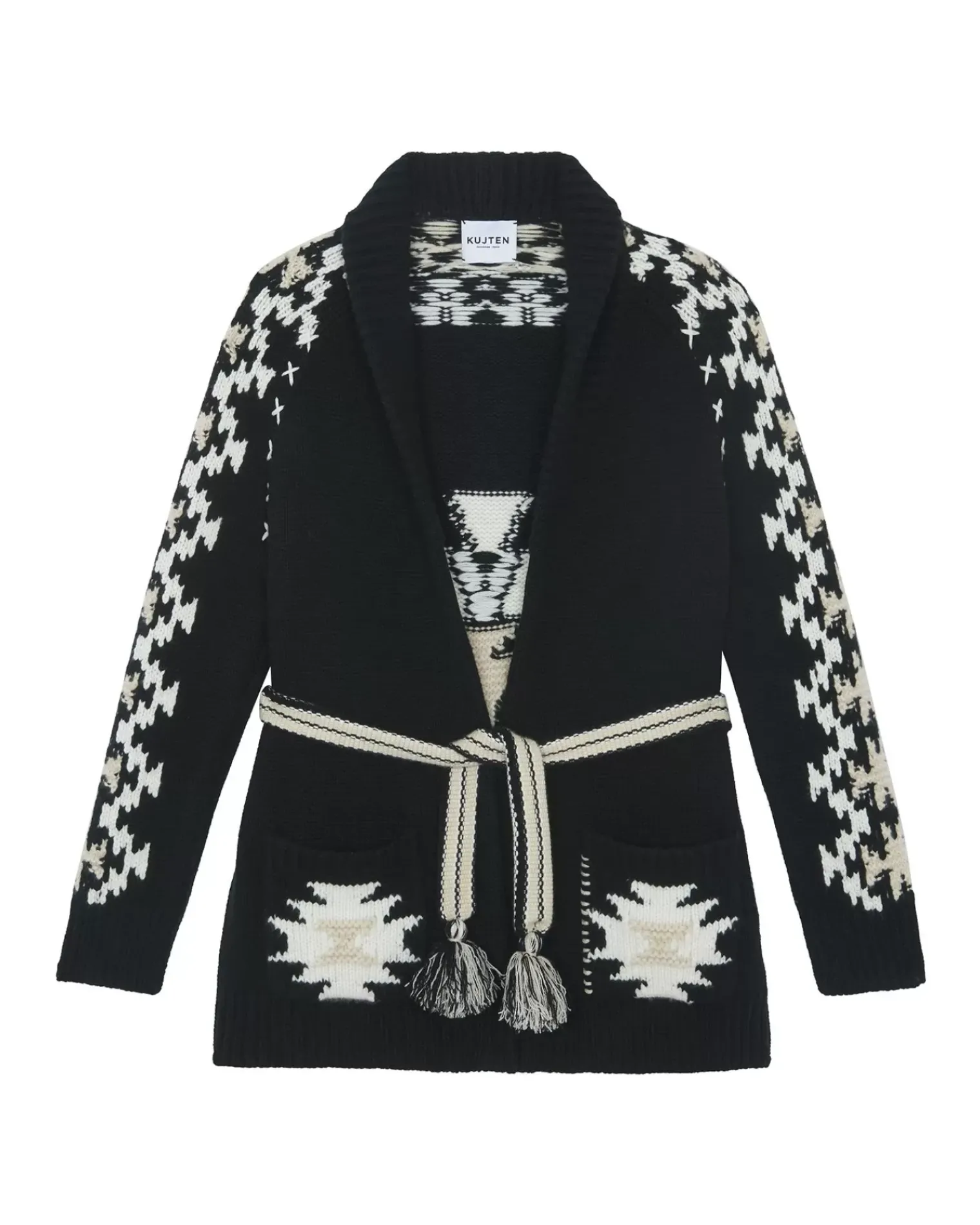 Kujten Jackets & Vests>Shawl Neck Fringed Cashmere Cardigan, 12-Threads Organique