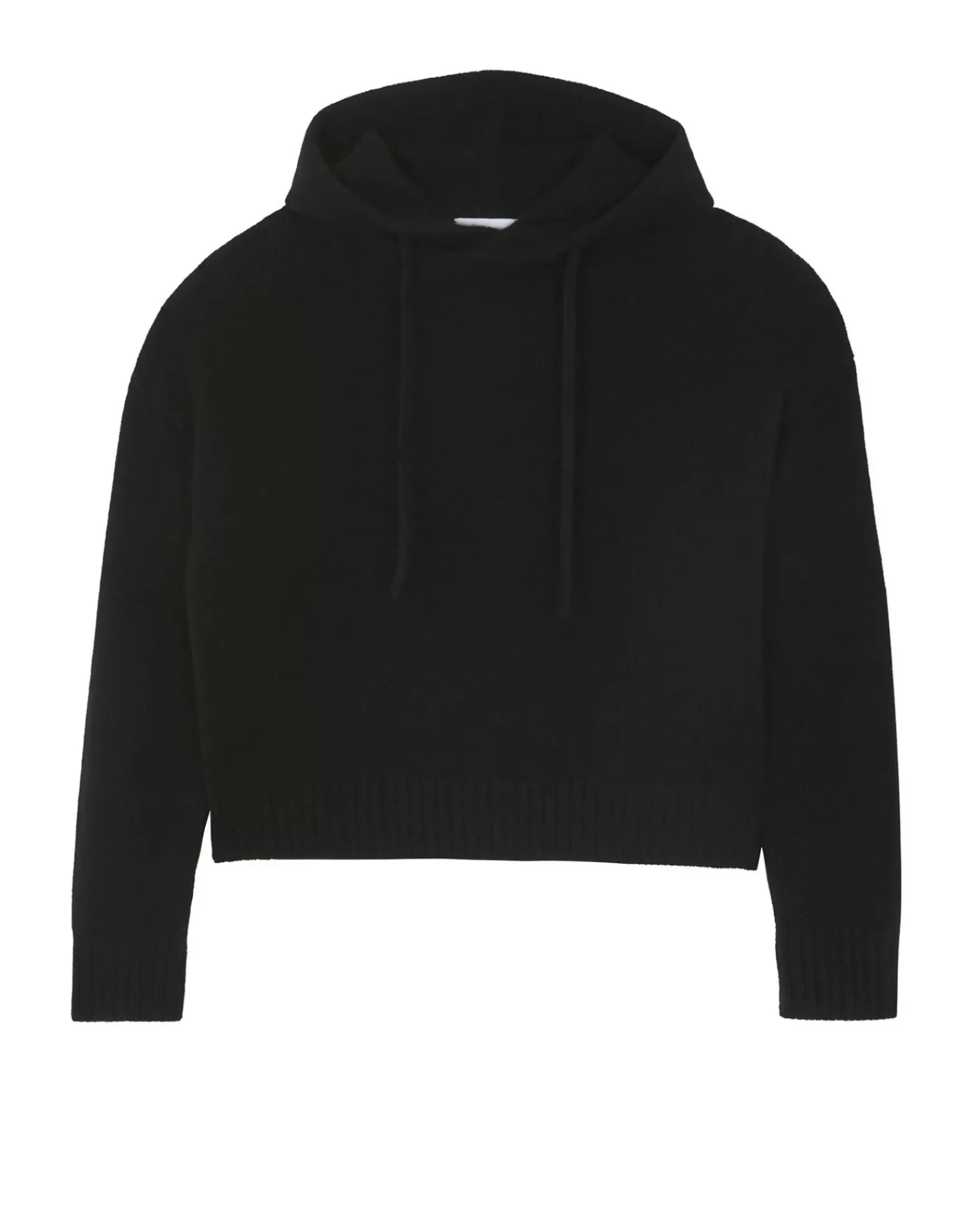 Kujten Hoodies>Short Hooded Cashmere Sweater, 6-Threads Noir