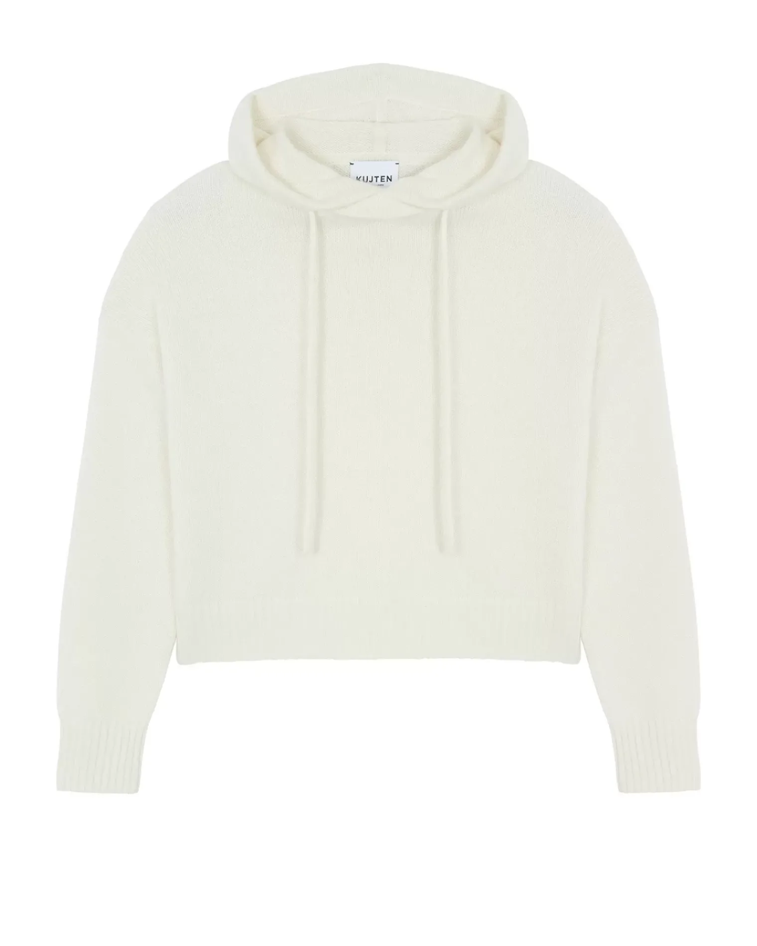 Kujten Hoodies>Short Hooded Cashmere Sweater, 6-Threads Blanc