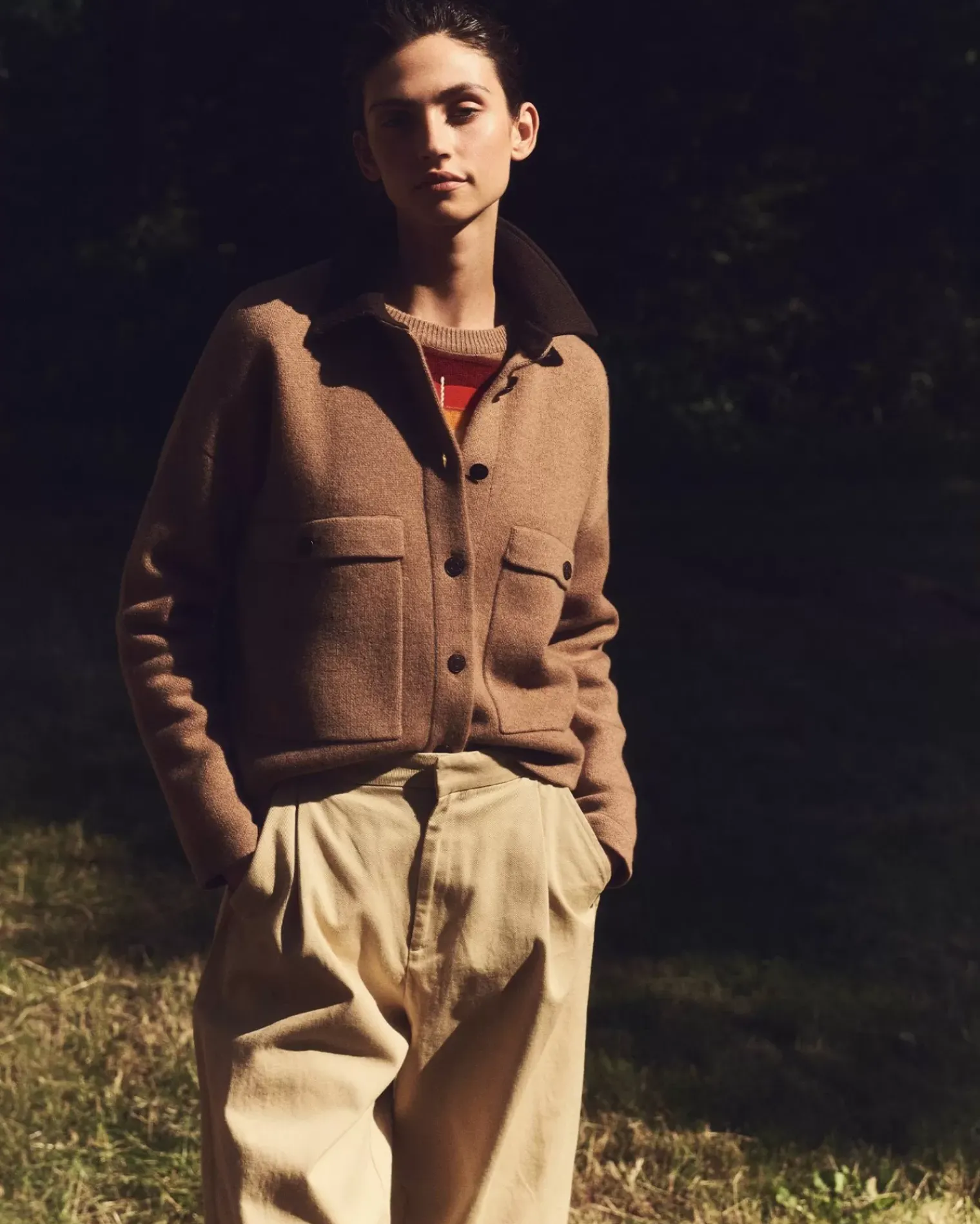 Kujten Jackets & Vests>Short Jacquard Cashmere Jacket, 4-Threads Camelo