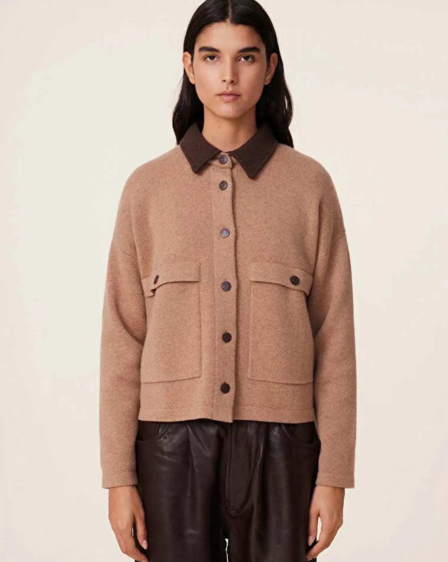 Kujten Jackets & Vests>Short Jacquard Cashmere Jacket, 4-Threads Camelo