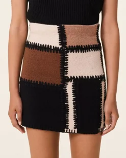 Kujten Dresses & Skirts>Short Jacquard Crochet Cashmere Skirt, 4-Threads Noir