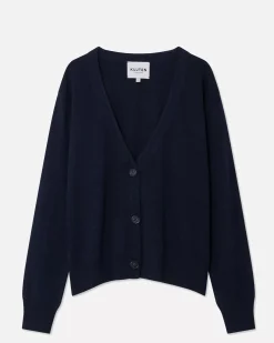 Kujten Jackets & Vests>Short Long Sleeves Cashmere Cardigan Bleu Marine Fonce