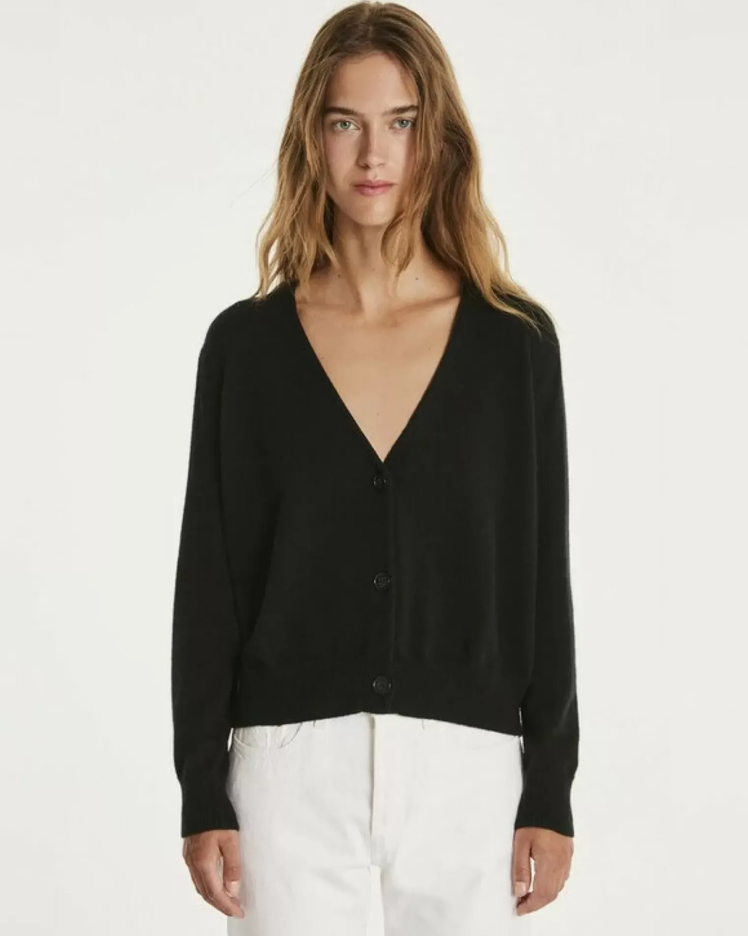 Kujten Jackets & Vests>Short Long Sleeves Cashmere Cardigan Noir