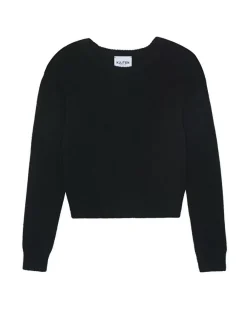 Kujten Sweaters & Sweatshirts>Short Round Neck Cashmere Sweater, 6-Threads Noir